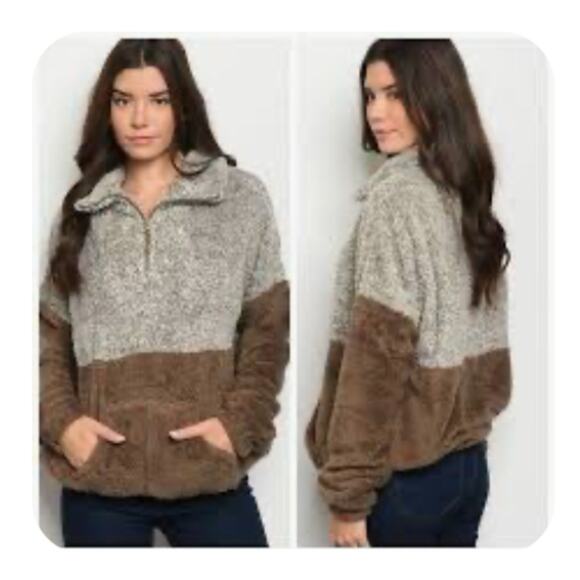 Brown/Off White Soft Fleece Quarter-Zip Pullover | NWT Size S - Picture 7 of 7